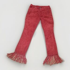 FUBU The Collection Red Suede Leather Fringe Flare Pants AI Size Medium Vtg